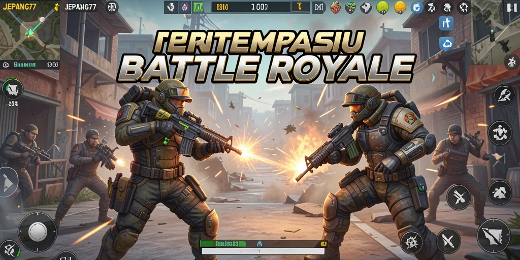 Screenshot utama dari gameplay Battle Royale yang mendebarkan di JEPANG77.
