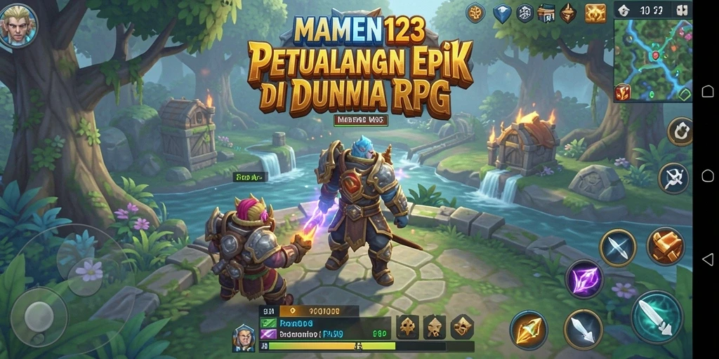 Tampilan gameplay MAMEN123 yang menampilkan pertarungan dan eksplorasi dunia RPG.